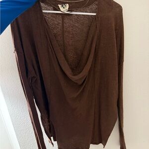 Free People Brown Off the Shoulder Long Sleeve Top